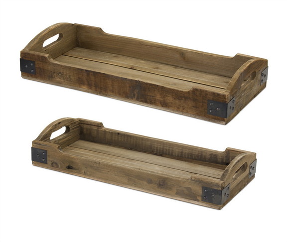 Melrose 78265DS Tray (Set of 2) 21.5L  23.5L Woo...