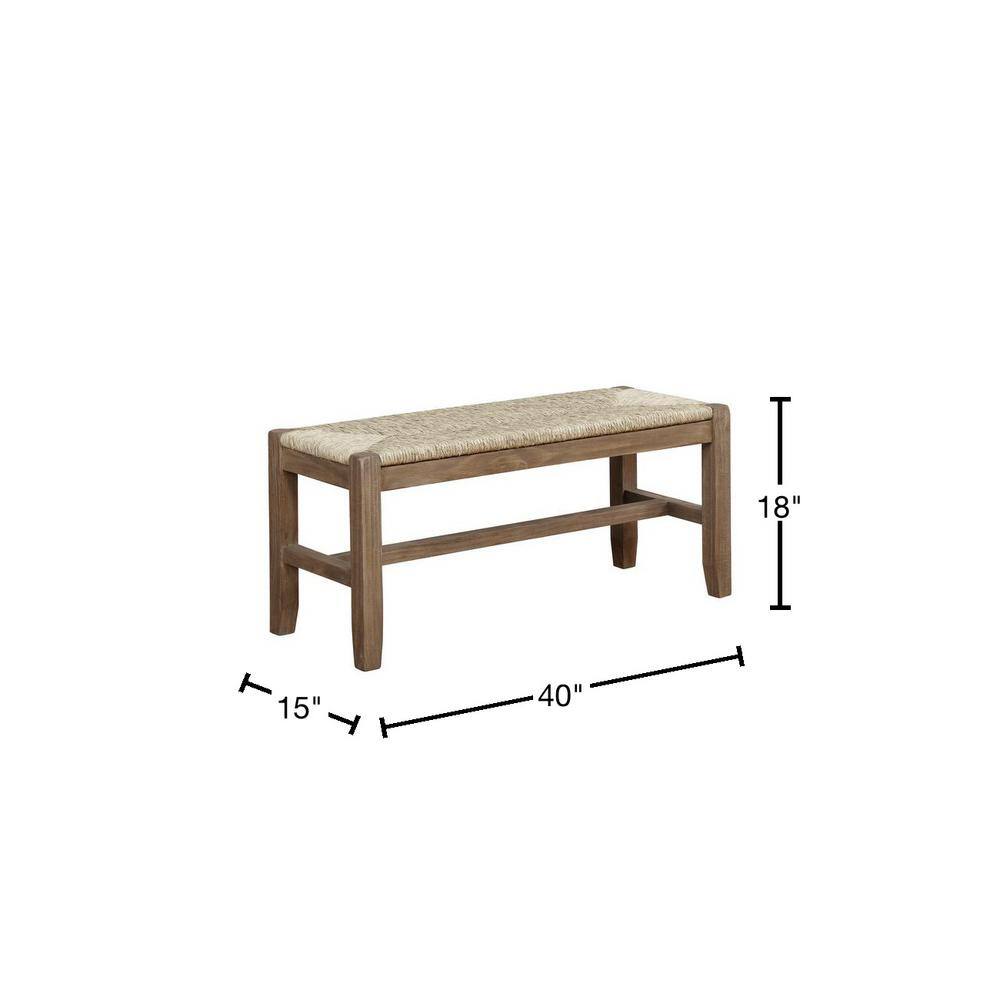 Alaterre Furniture Newport Brown Wood Bench with Rush Seat 18 in. H x 40 in. W x 15 in. D ANNP0471