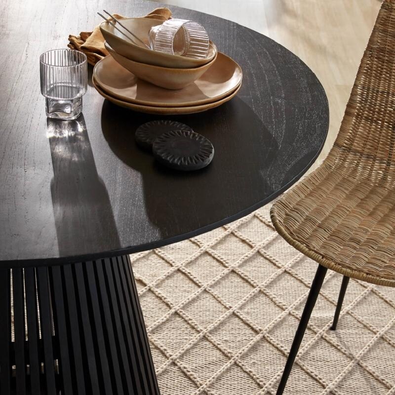 OROA Irune Round Black Teak Wood Pedestal Dining Table