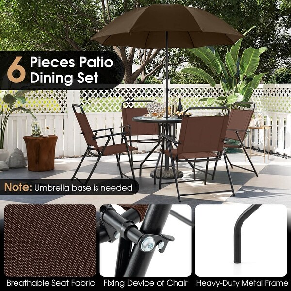 Costway Patiojoy 6 PCS Patio Dining Set Folding Chairs Glass Table