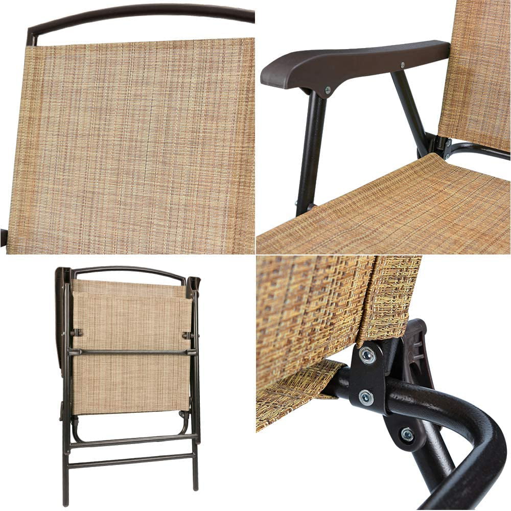 Max Furniture, Lacoo Patio Folding Chair Deck Sling Back Chair Camping Garden Pool Beach Using Chairs Space Saving Set of 2, Beige