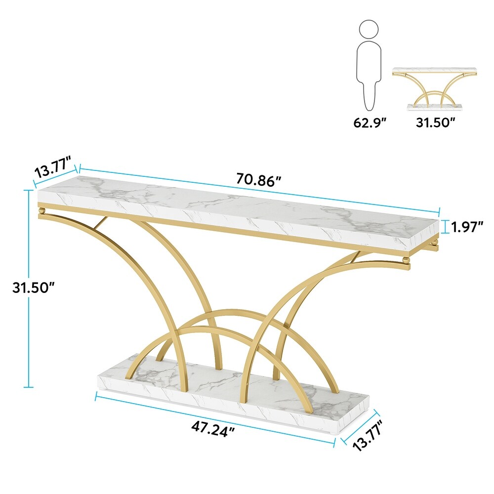 70.9'' Faux Marble Console Sofa Table with Half Moon Shaped Metal Legs for Entryway  Accent Tables for Living Room