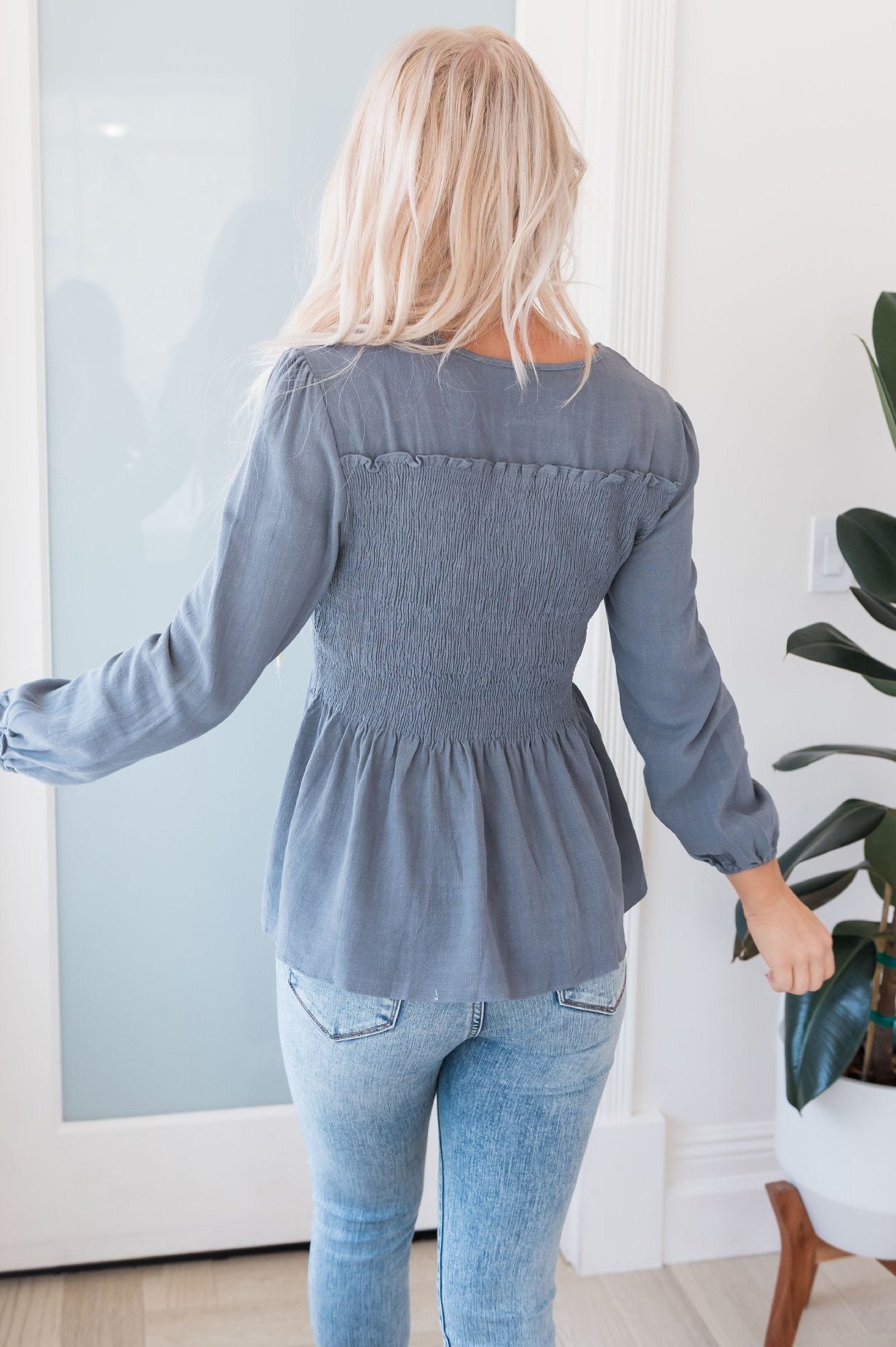 Inhale Confidence Smocked Modest Blouse