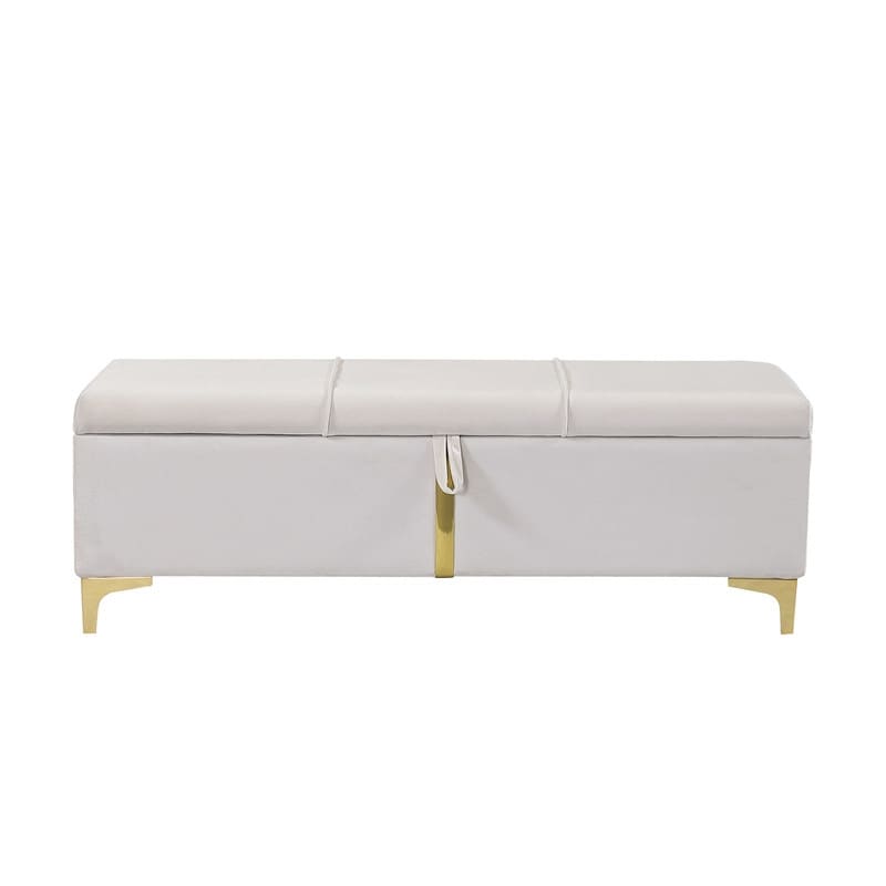 Elegant Style Large Upholstered Storage Ottoman  Storage Bench with Metal Legs  Modern Bed End Bench