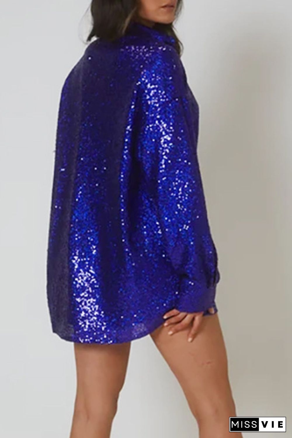 Casual Solid Sequins Shirt Dress Dresses