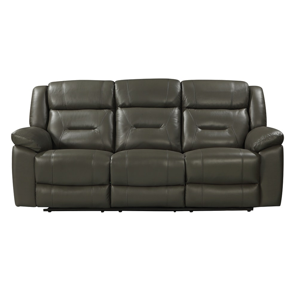 New Classic Furniture Grey Top Grain Leather Manual Reclining Sofa