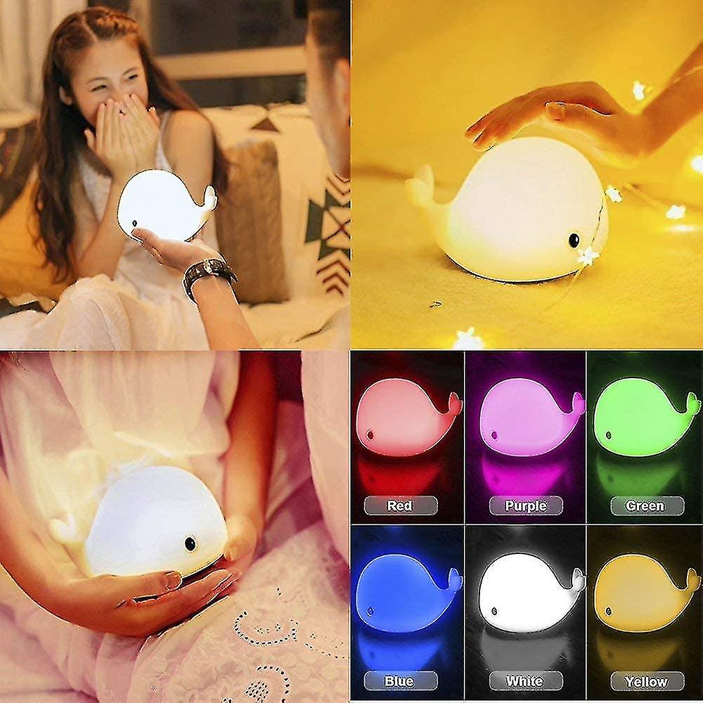 Cute Whale Night Light For Kids，kawaii Baby Night Light With 7 Led Colors Changing，tap Control Nursery Squishy Night Lamp，usb Rechargeable，birthday Gi