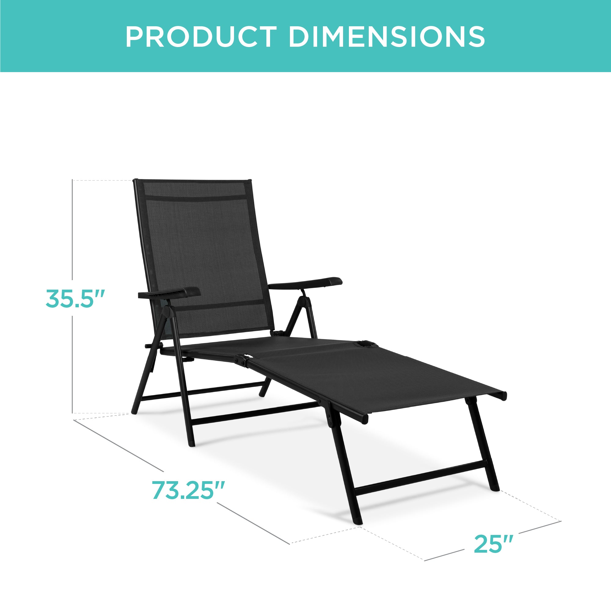 Best Choice Products Set of 2 Outdoor Patio Chaise Lounge Chair Adjustable Folding Pool Lounger w/ Steel Frame - Black