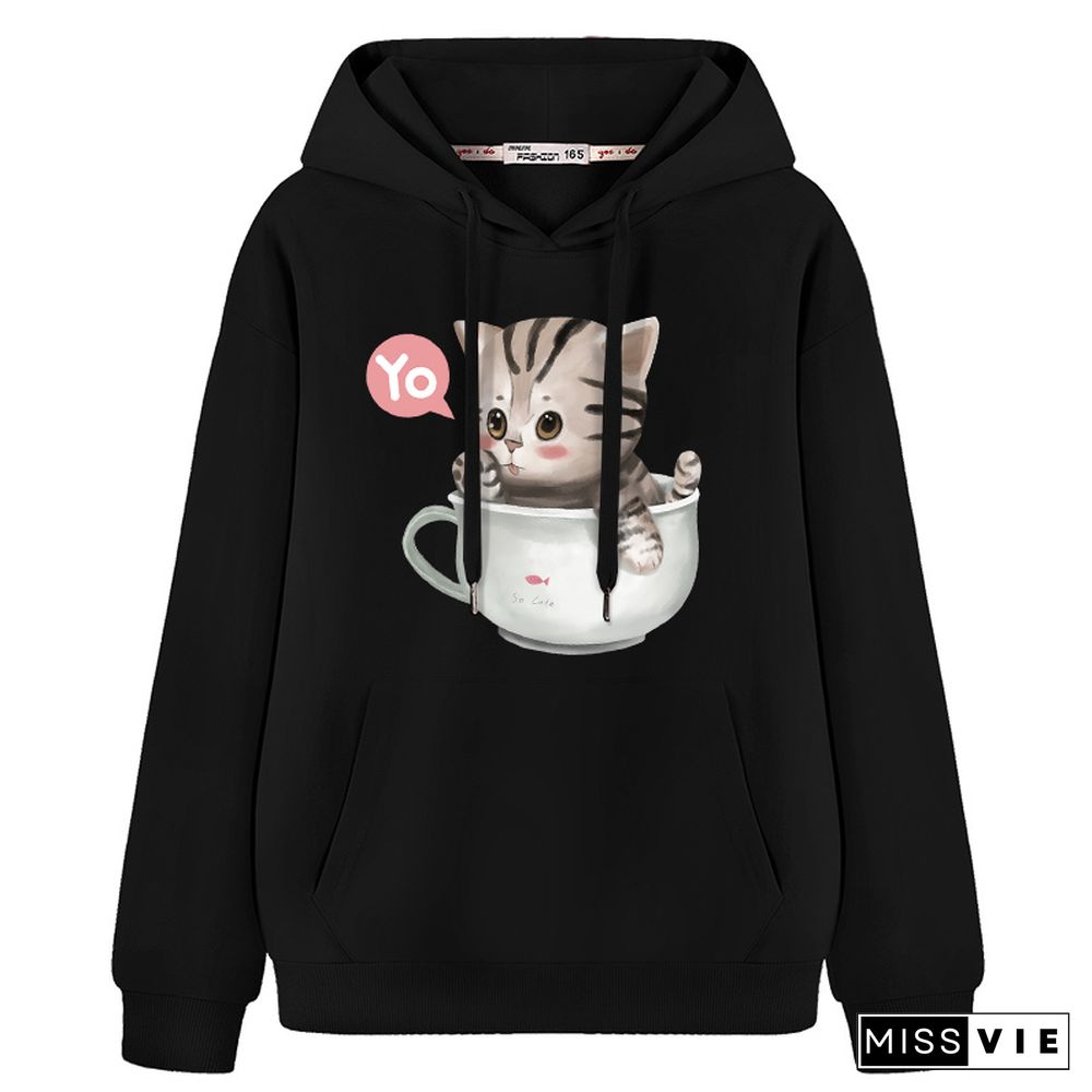 Kitty Cup Print Hoodie