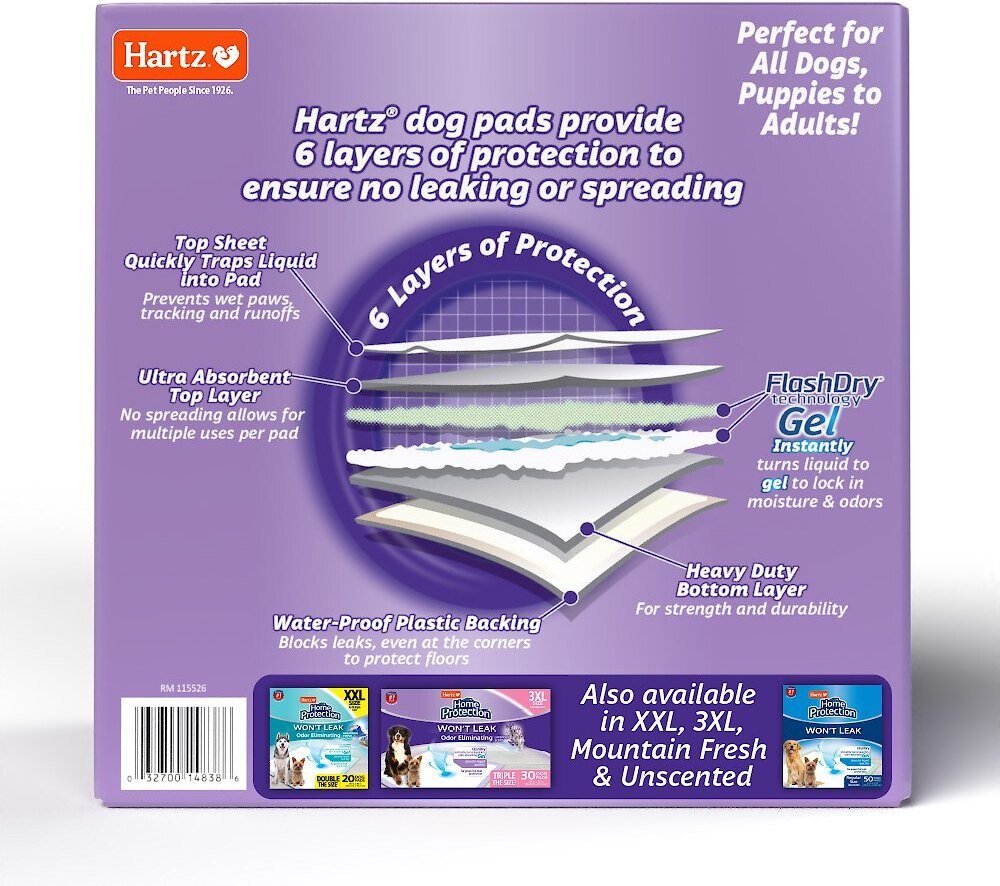 Hartz Home Protection Odor Eliminating Dog Pee Pads， 21 x 21-in， Lavender Scented