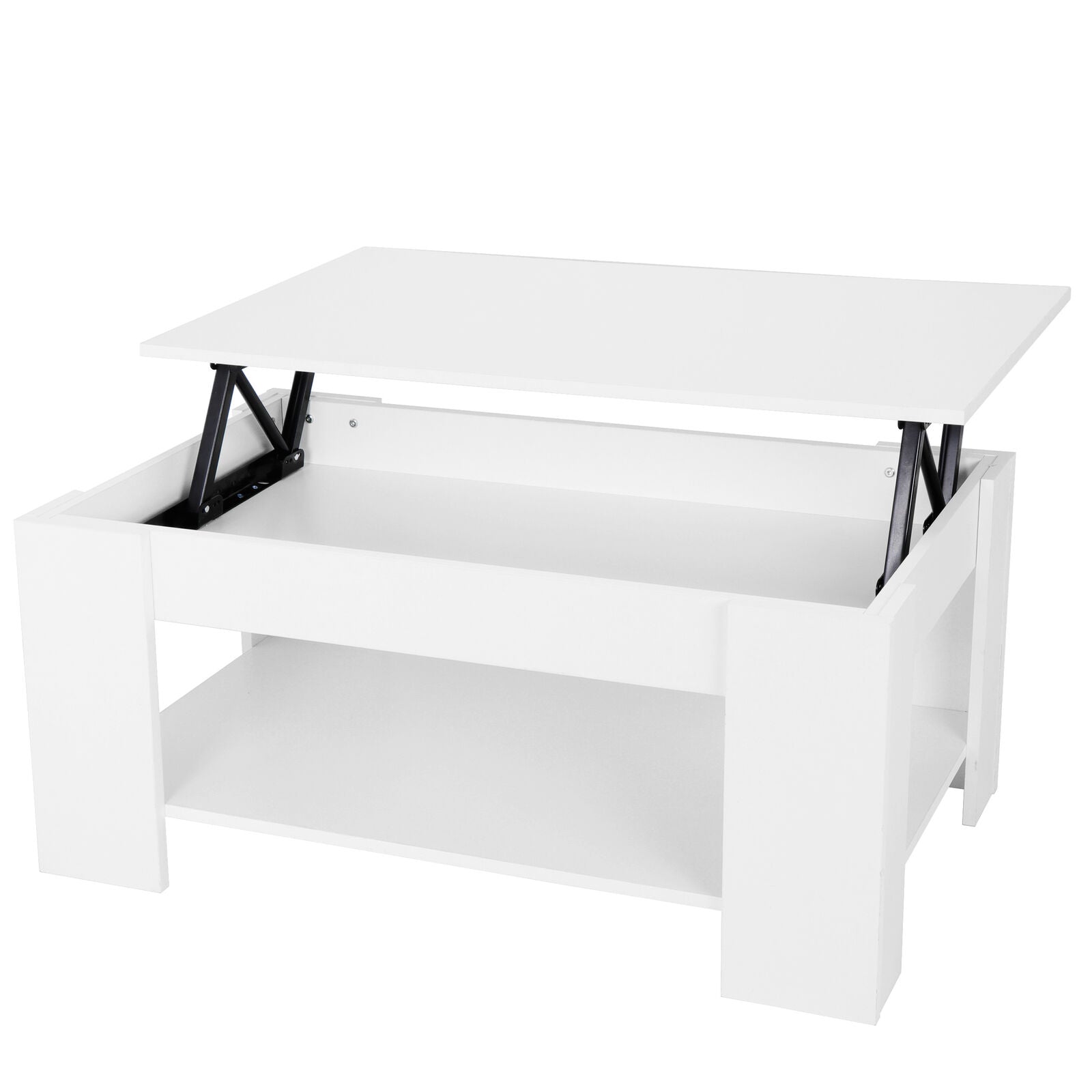 ZENSTYLE Rectangular Lift Top Coffee Table MDF Pop-up Storage, White