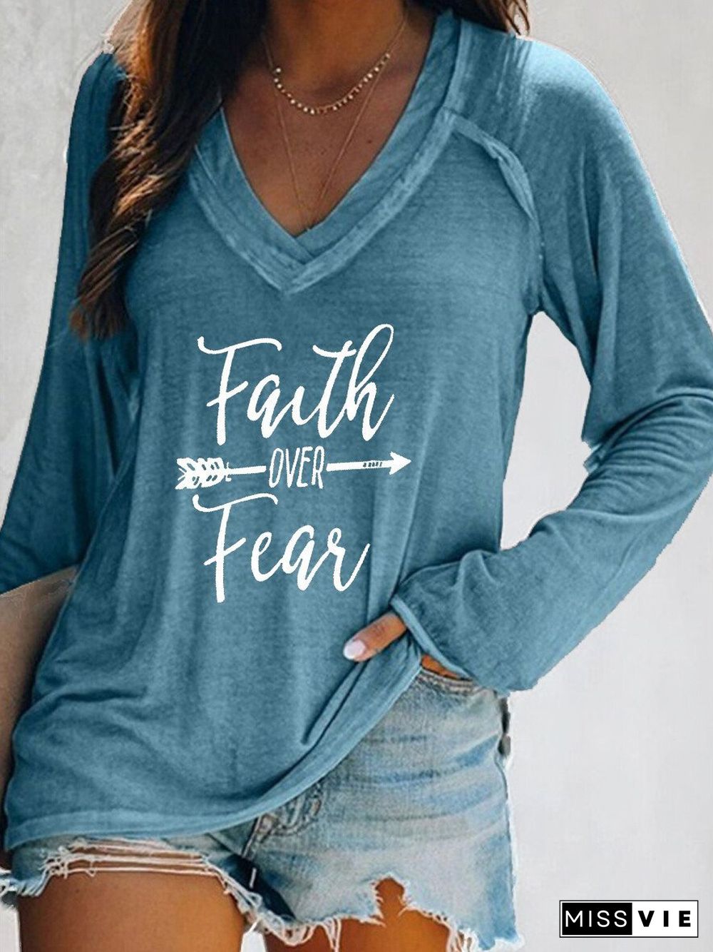 Women's Faith Over Fear Print Tee Shirt