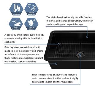 CASAINC All-in-one Matte Black Fireclay 32 in. Single Bowl Undermount Kitchen Sink with Pull Down Faucet and Accessories KCSL0018-UB32MB