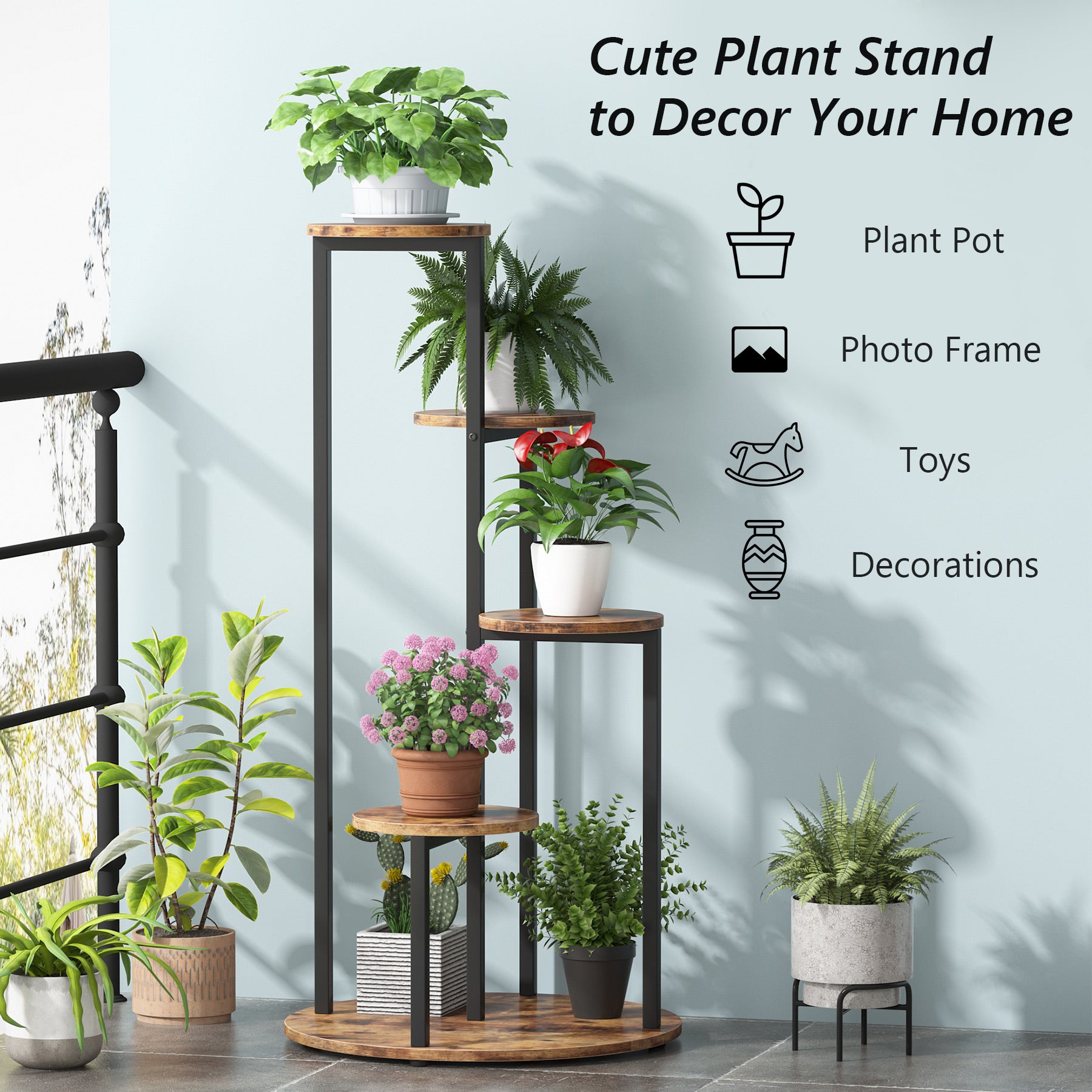 4-Tier Plant Stand, Multiple Potted Plants Holder Corner Flower Shelf