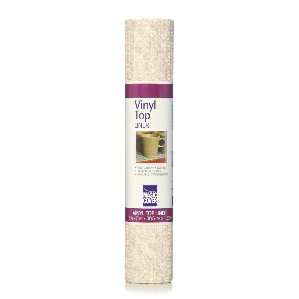 Magic Cover Vinyl Top Non Adhesive Shelf Liner  12 Inch by 5 Feet  Granite Sand  Pack of 6
