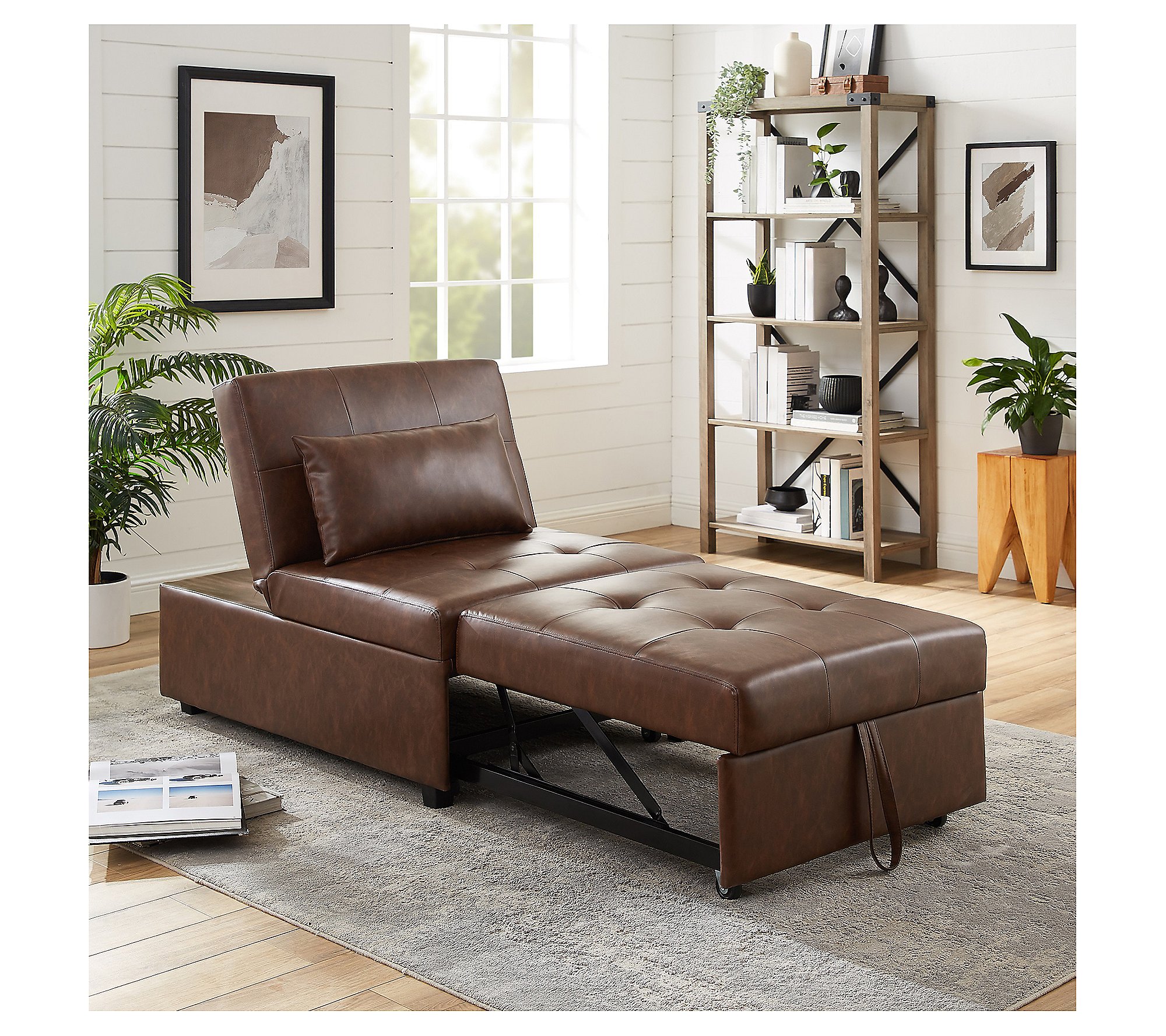 Linon Home Decor Clive 4 in 1Convertible Faux Leather Sofa Bed