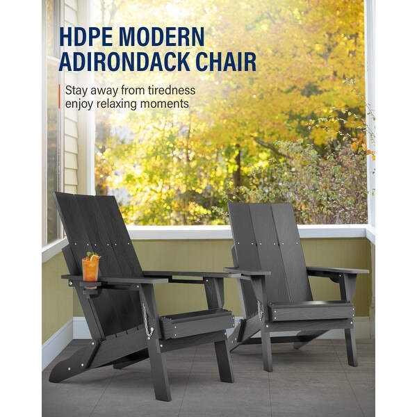 WINSOON HDPE Outdoor Folding Adirondack Chair With Cup Holder( Set of 4)