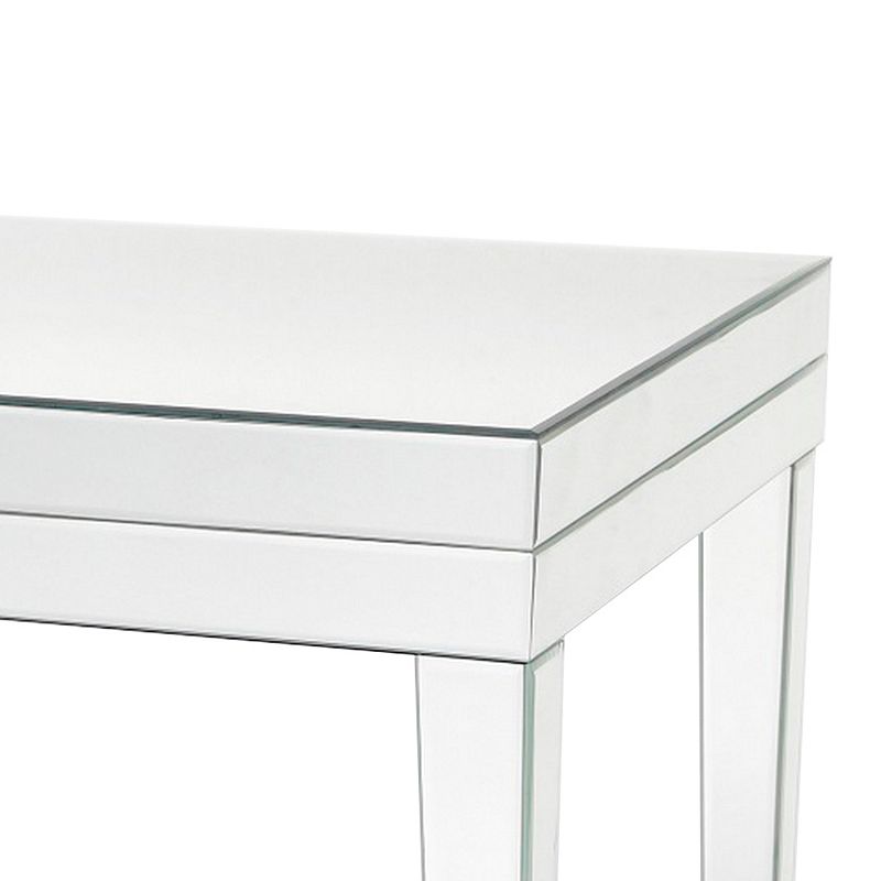 21 Inch Beveled Mirror Wood End Table， Silver