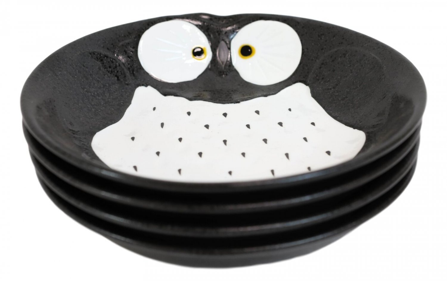 1 Pack Of 4 Black Whimsical Owl Ceramic Salad Entree Deep Plates Or Shallow Bowls EBR02