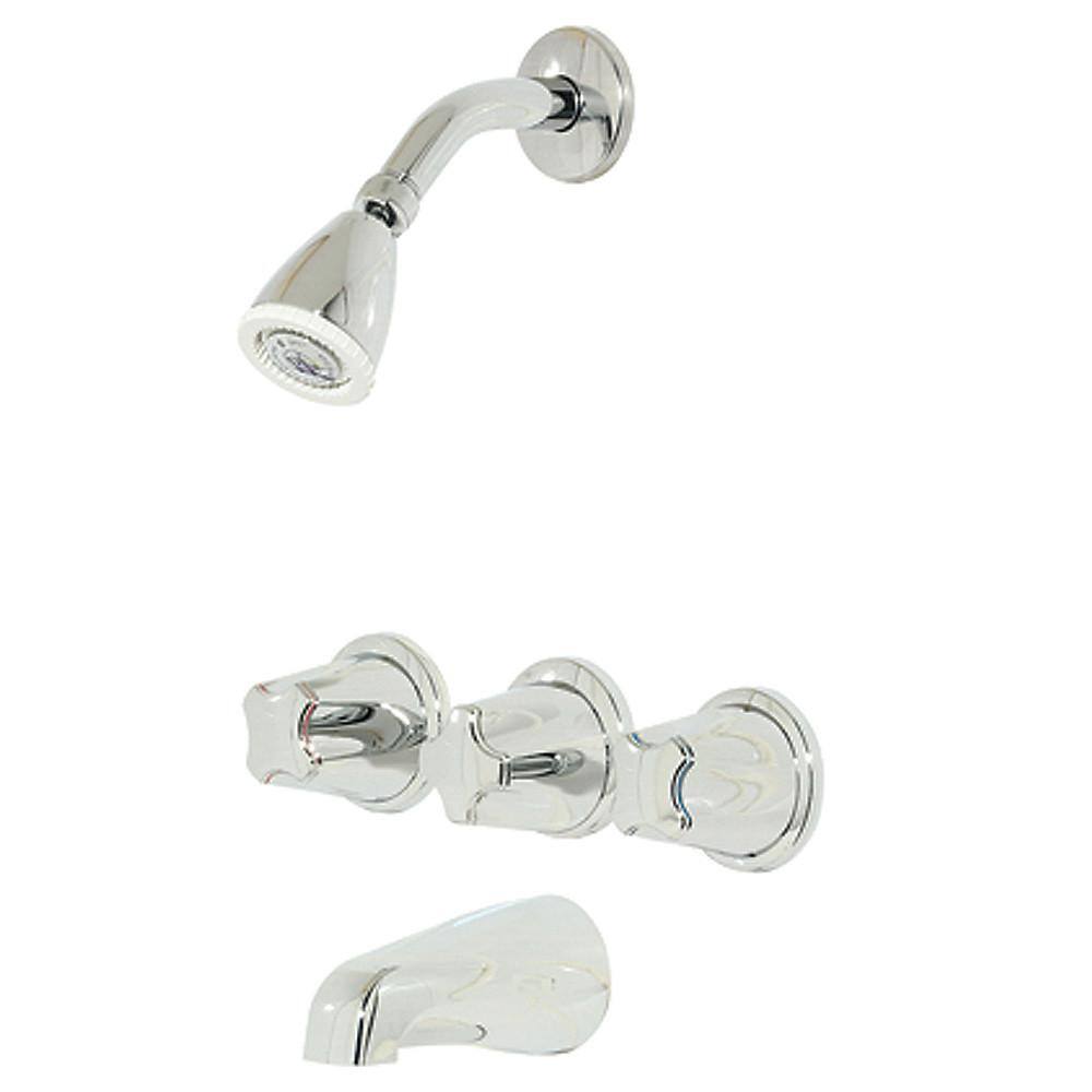 Pfister 3-Handle 1-Spray Tub and Shower Faucet with Metal Knob Handles in Polished Chrome (Valve Included) LG01-3110