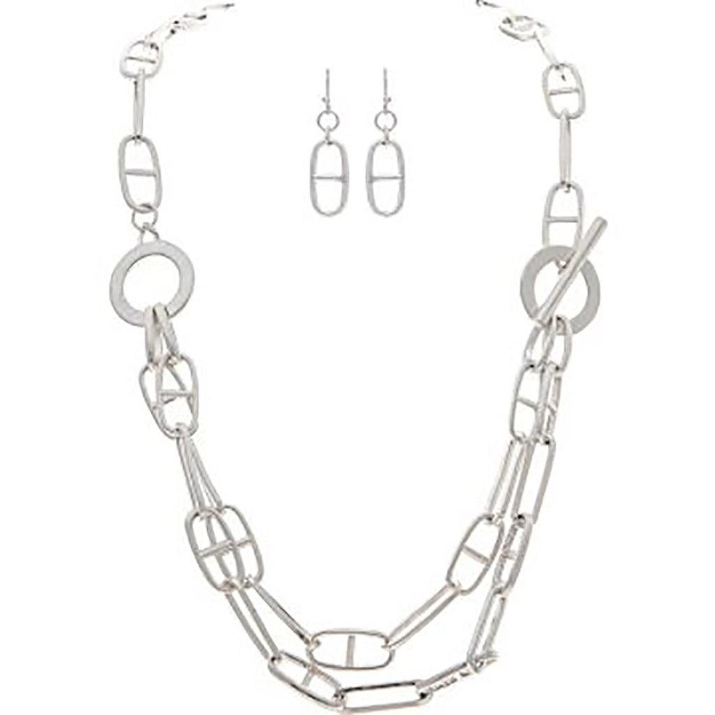 Rain  Silver Mixed Chain Link Toggle Necklace Set