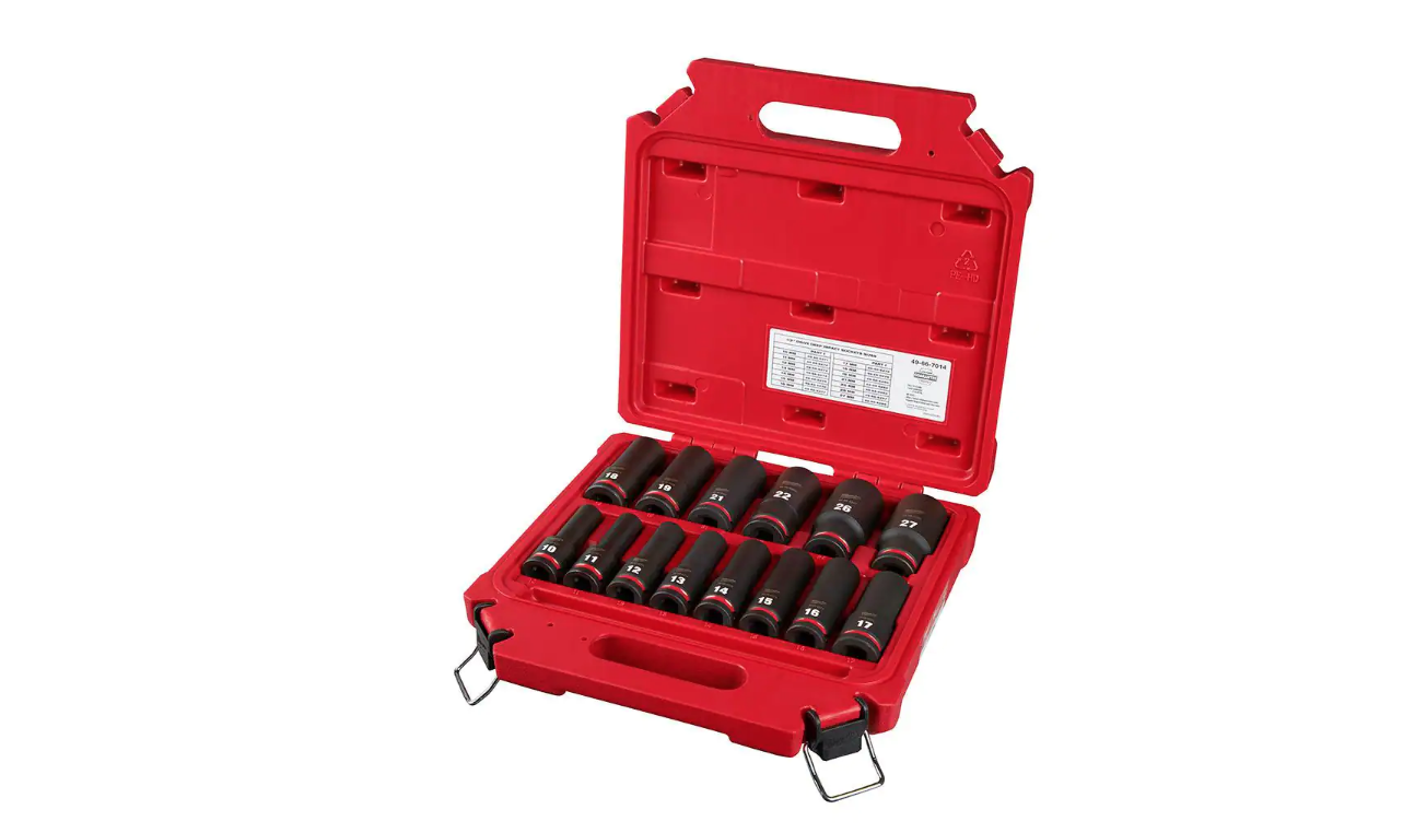 Milwaukee 49-66-7014 SHOCKWAVE 1/2 in. Drive Metric Deep Well 6 Point Impact Socket Set (14-Piece)