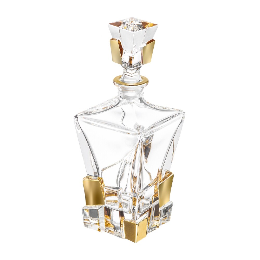 Majestic Gifts In European Crystal Square Whiskey Decanter W/Gold 28oz