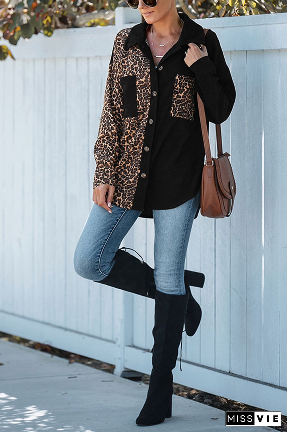 Patchwork Leopard Print Button Thicken Jacket Wholesale