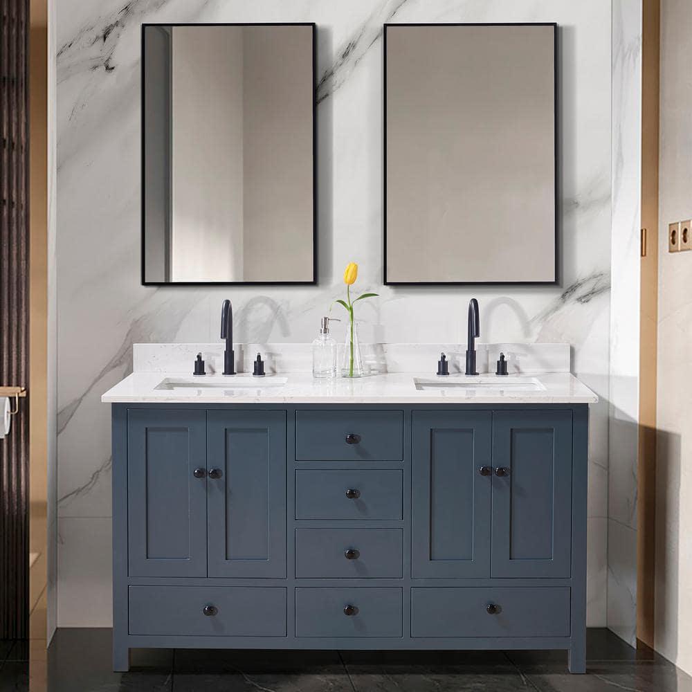 Altair Trento 61 in W x 22 in D Engineered Stone Composite Vanity Top in Aosta White with White Rectangular Double Sink