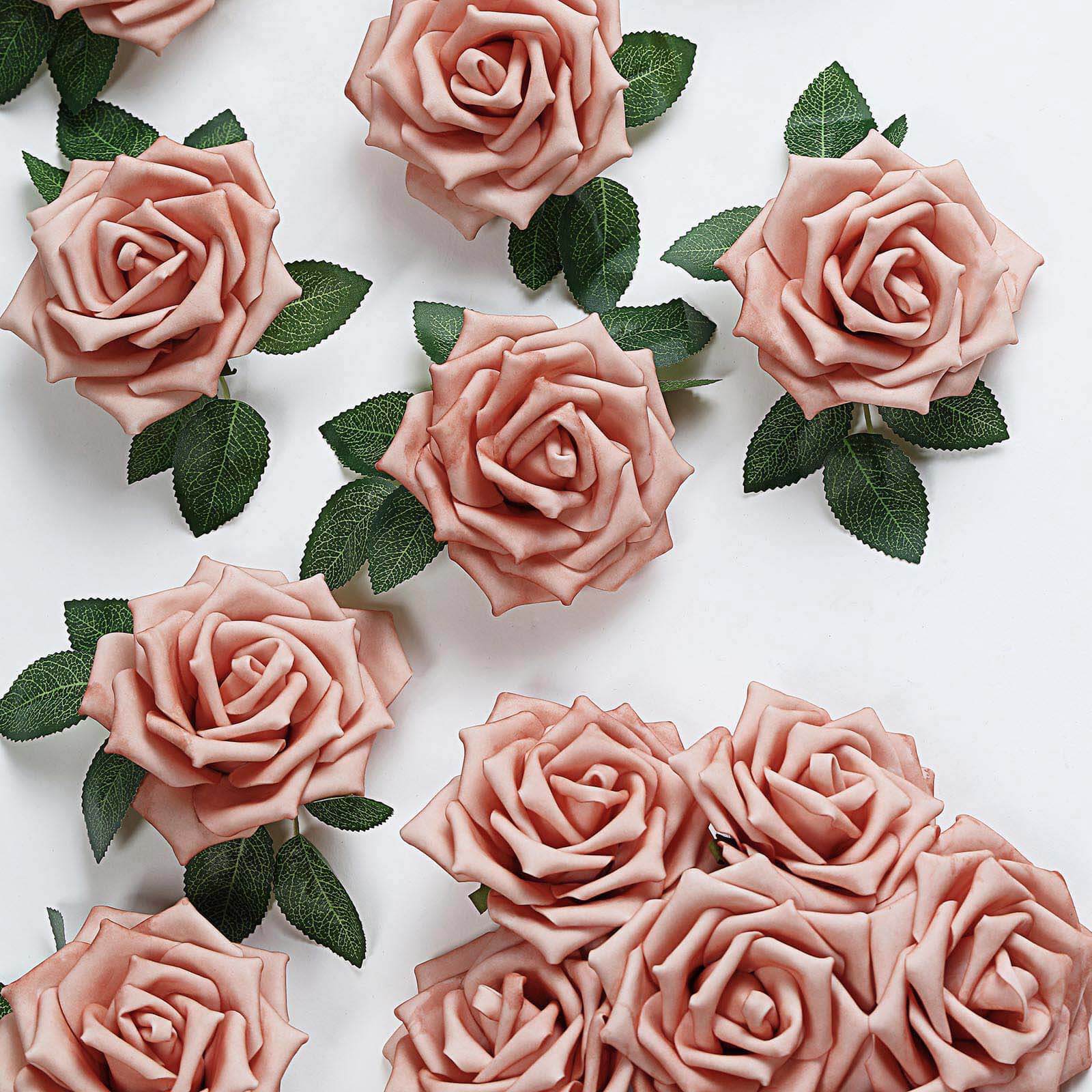 24 Roses Dusty Rose Artificial Foam Flowers With Stem Wire and Leaves 5