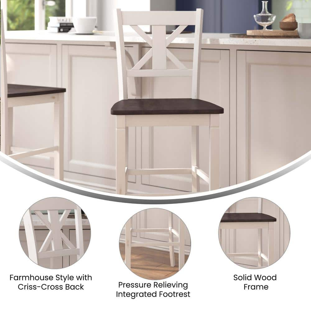 Carnegy Avenue 45.75 in. White Wash Full Wood Bar Stool with Wood Seat CGA-ES-520597-WH-HD