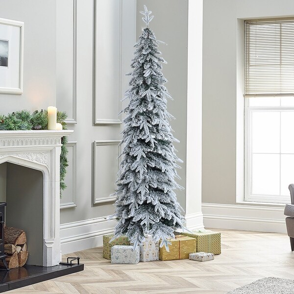 6.8Ft Pencil Slim Artificial SnowFlocked Christmas Tree