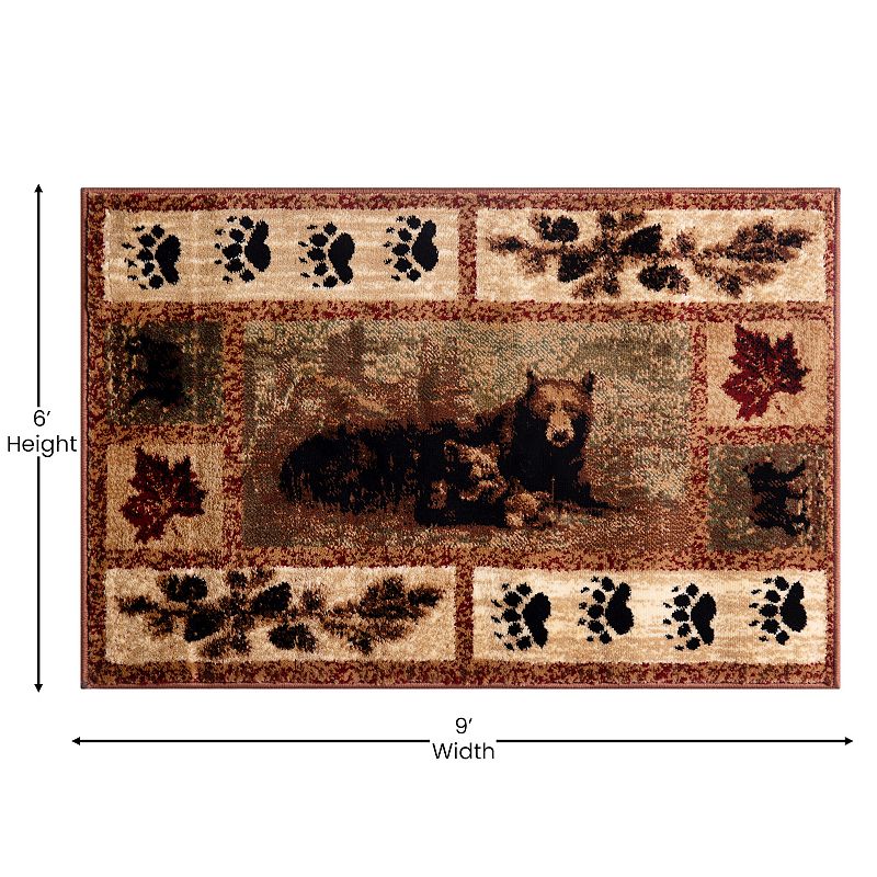 Masada Rugs Masada Rugs Kodiak Collection 6'x9' Cabin/Lodge Area Rug with Bear and Cub Scene