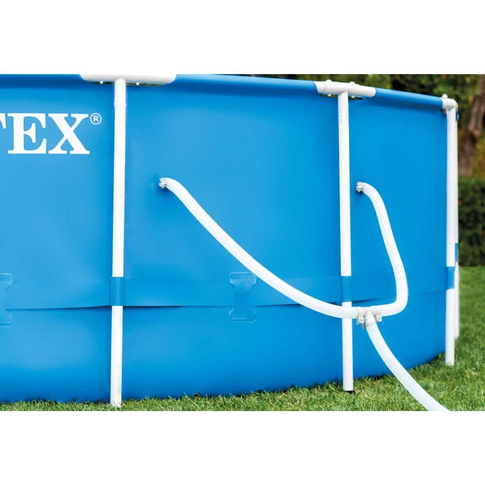 Intex 18 ft. W x 4 ft. Round Metal Frame Above Ground Swimming Pool Set Pump, Ladder and Cover 28253EH