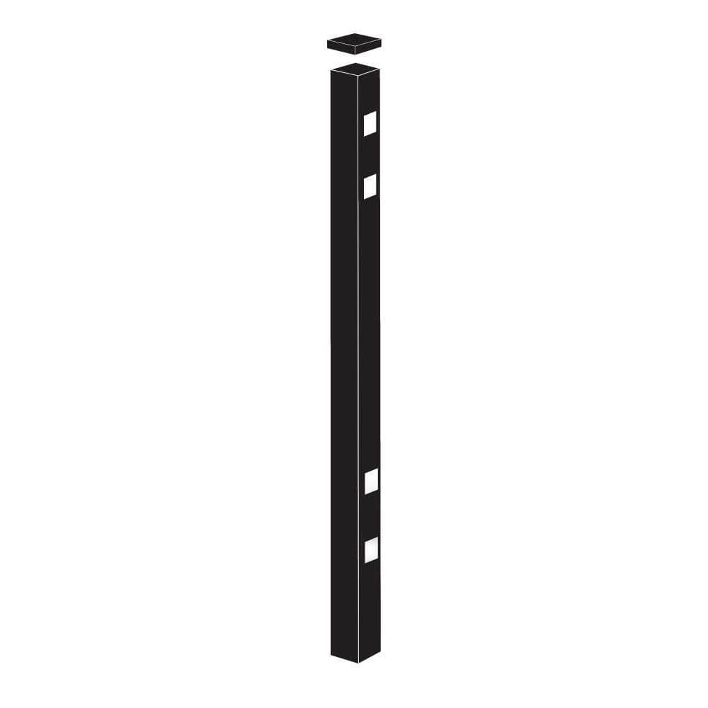 Barrette Outdoor Living 2 in. x 2 in. x 8-7/8 ft. Cascade Standard Black Aluminum Fence Gate Post 73002408