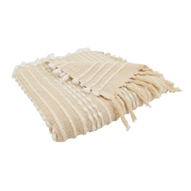 Cozy Cabin Textured Striped Fringe Throw Blanket Natural Saro Lifestyle