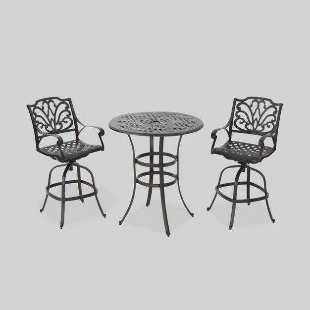 Alfresco 3pc Cast Aluminum Patio Bar Set Bronze Christopher Knight Home