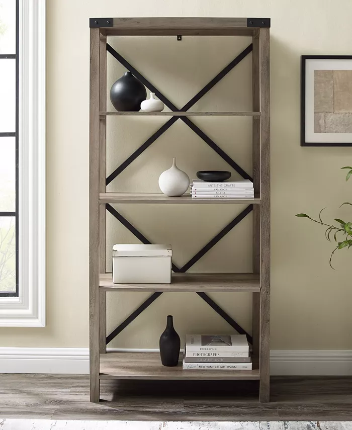 Walker Edison Farmhouse Metal X Bookcase