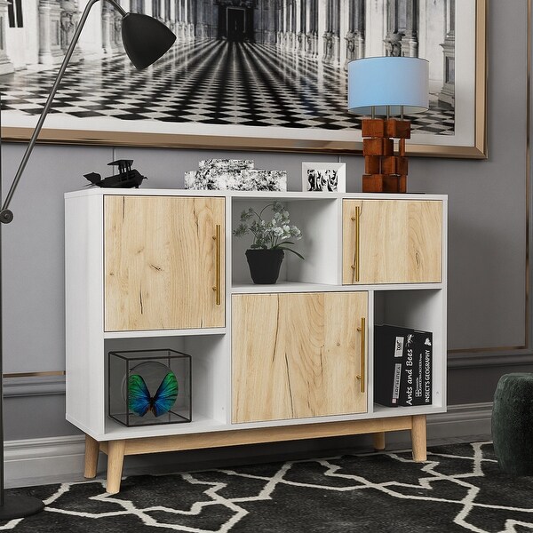 Multi-purpose storage cabinet with display stand and door