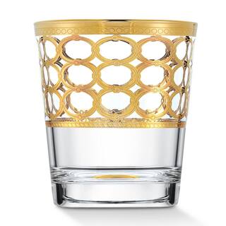 Lorren Home Trends 10 oz. Gold Ring Double Old Fashion TumblerWhiskey (Set of 4) 1504