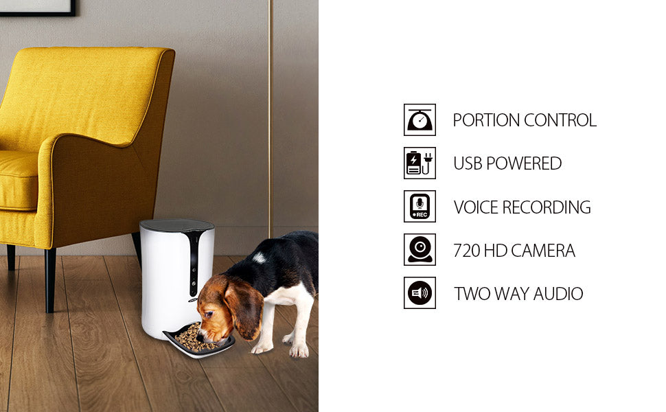 Lentek Smart Pet Feeder with 720p HD Video， 2-Way Audio， 200 oz. Programmable WiFi Cat or Dog Food Dispenser， Schedule Mealtimes， Automatic Portion Control， Free App for iPhone and Android Smartphone