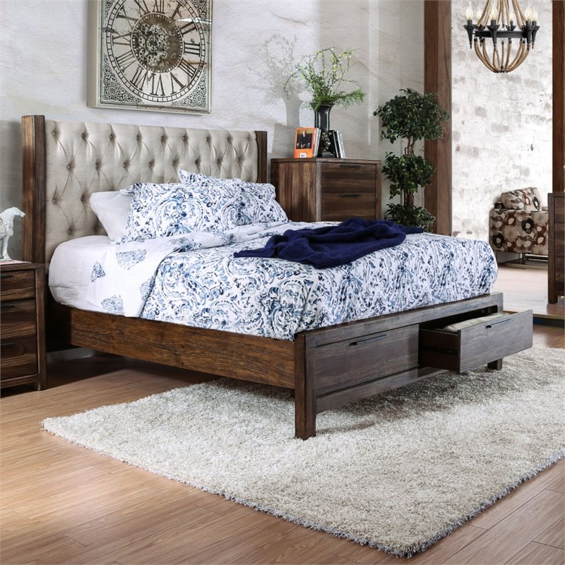 Furniture of America Bickson Wood Cal King Storage Bed in Rustic Natural Tone