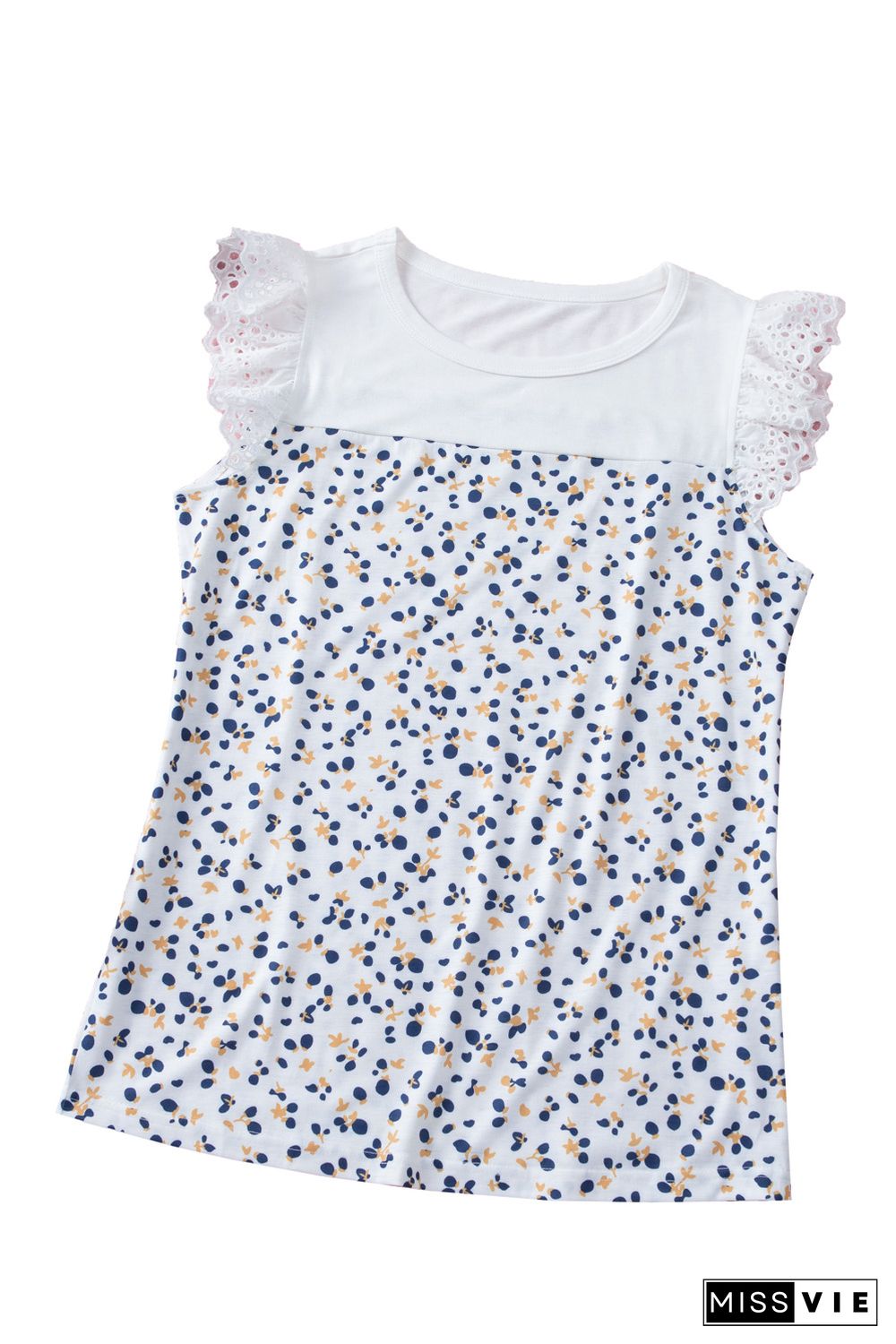 Sky Blue Flutter Shoulder Floral Print Tank Top