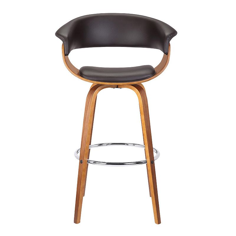 30 Inches Leatherette Swivel Barstool with Curved Design Seat， Brown