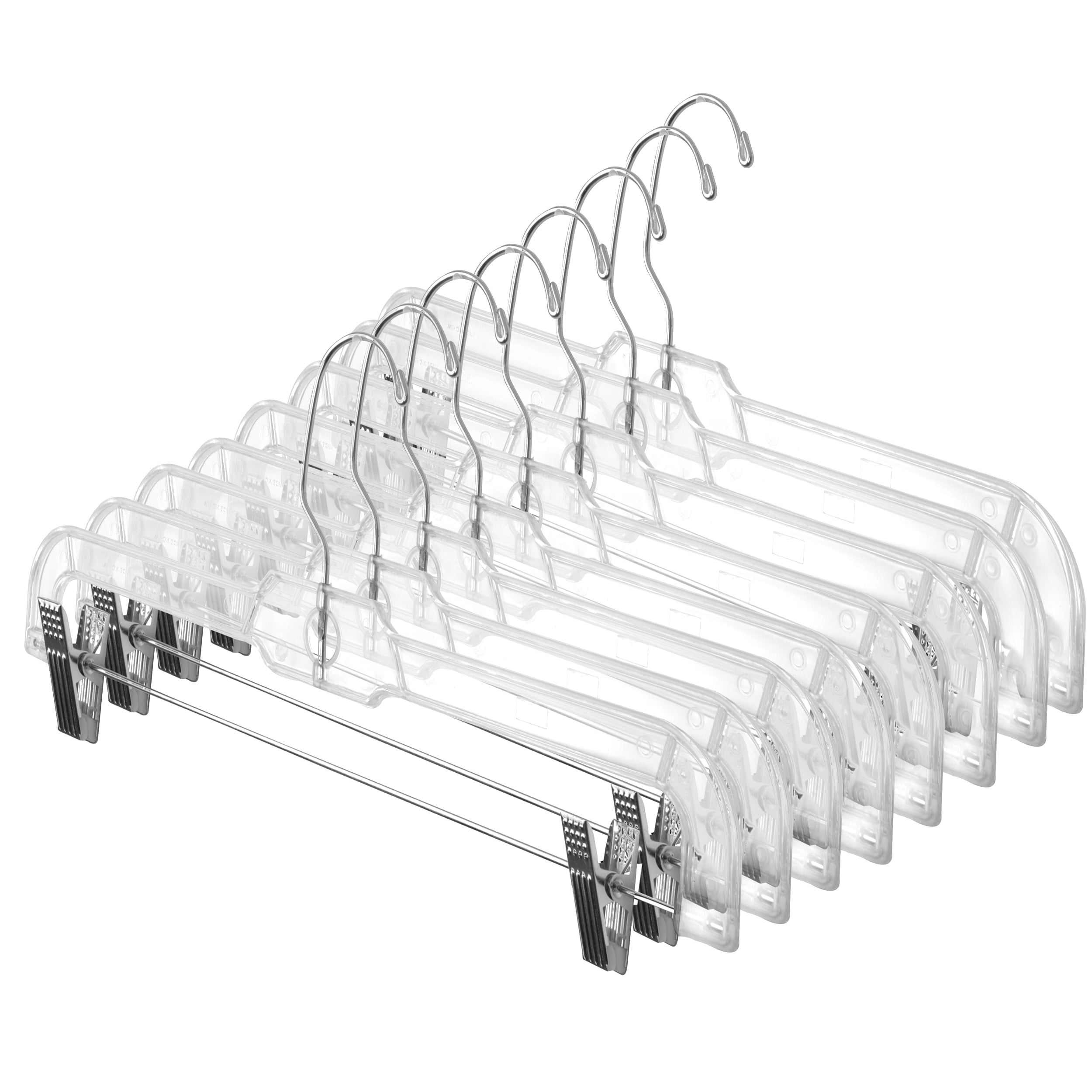 Hanger Central Durable Clear Plastic Pants Clothing Hangers with Clips, 14 inch, 12 Pack