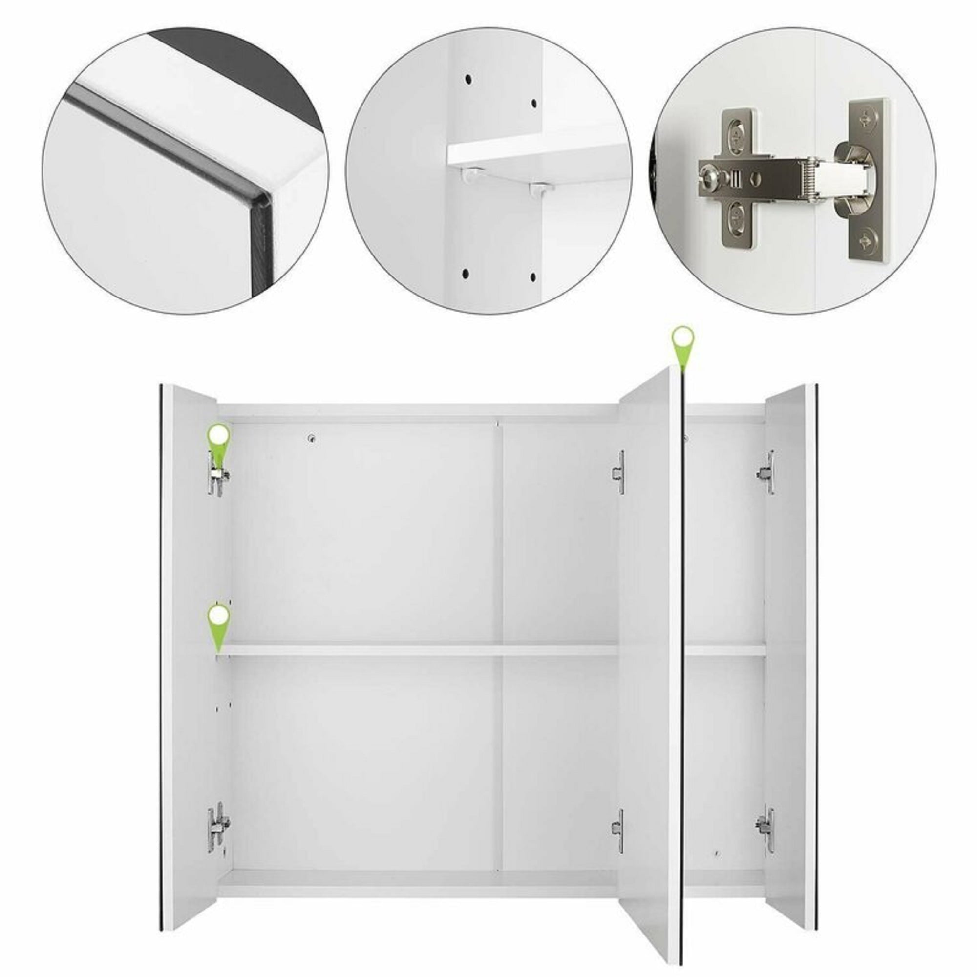 Homfa Medicine Cabinet with Mirror for Bathroom, 3 Door Wall Mounted Storage Mirror Cabinet with Adjustable Shelves White