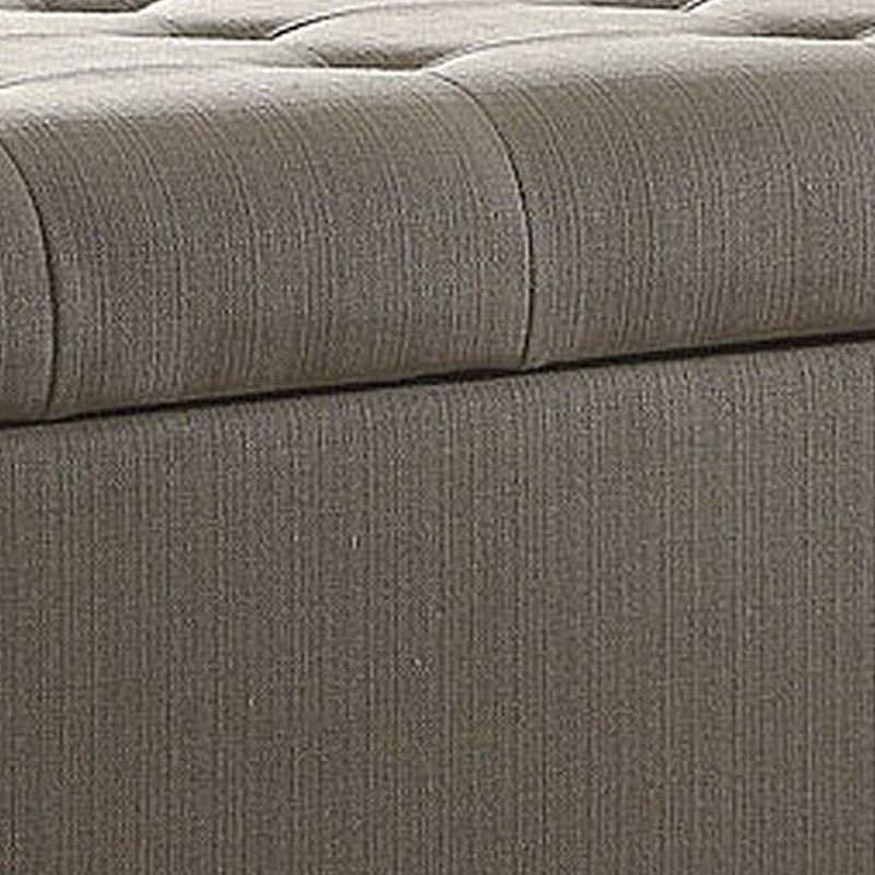 Textured Fabric Upholstered Button Tufted Storage Bench With Wooden Bun Feet， Gray and Brown