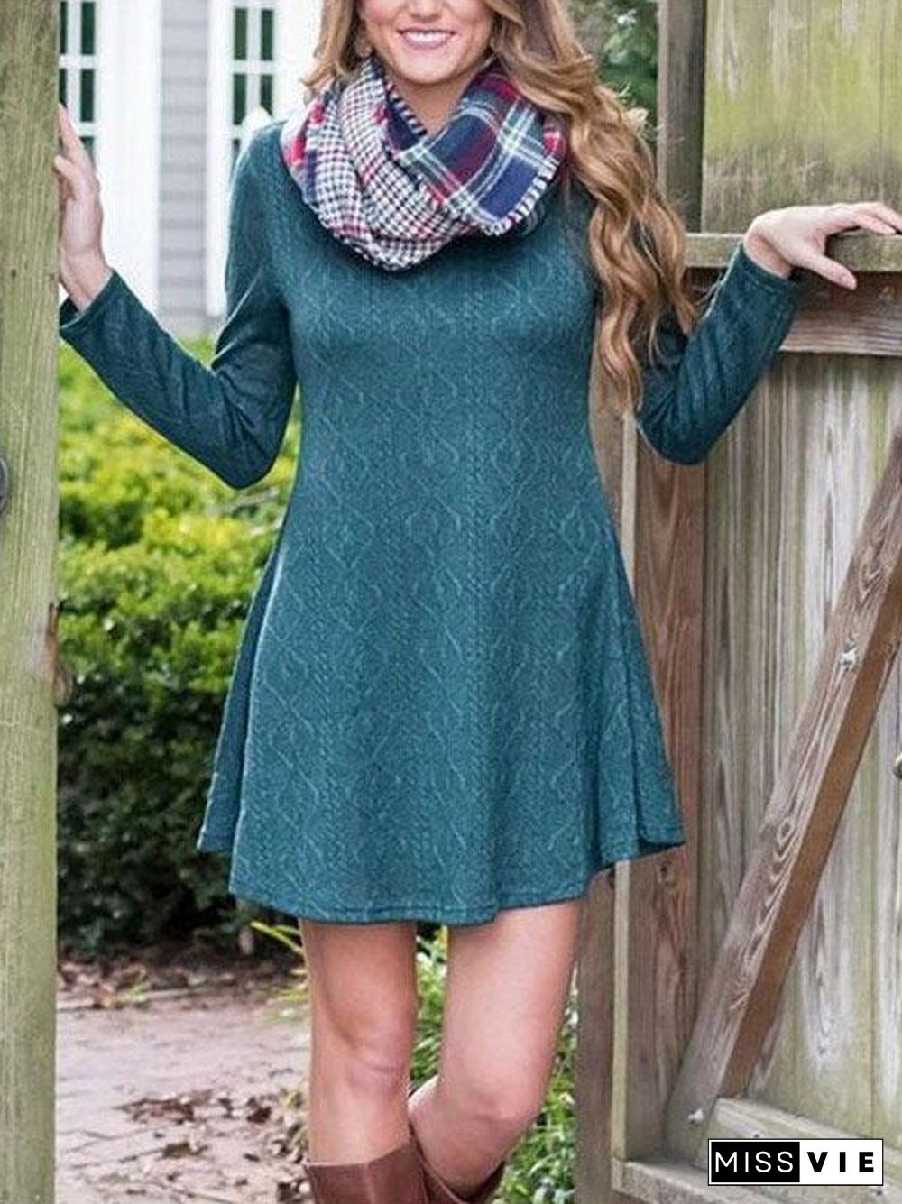 Fashion Long Sleeve Sweater Shift Dress