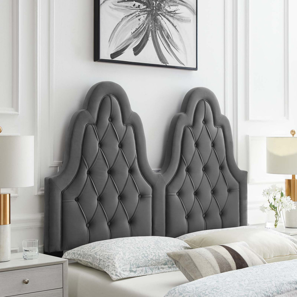 Augustine Tufted Performance Velvet Twin Headboard   Transitional   Headboards   by ShopFreely  Houzz