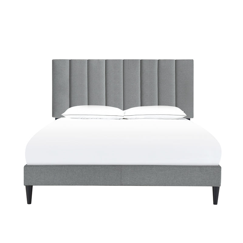 Vertically Channeled King Upholstered Platform Bed in Gray